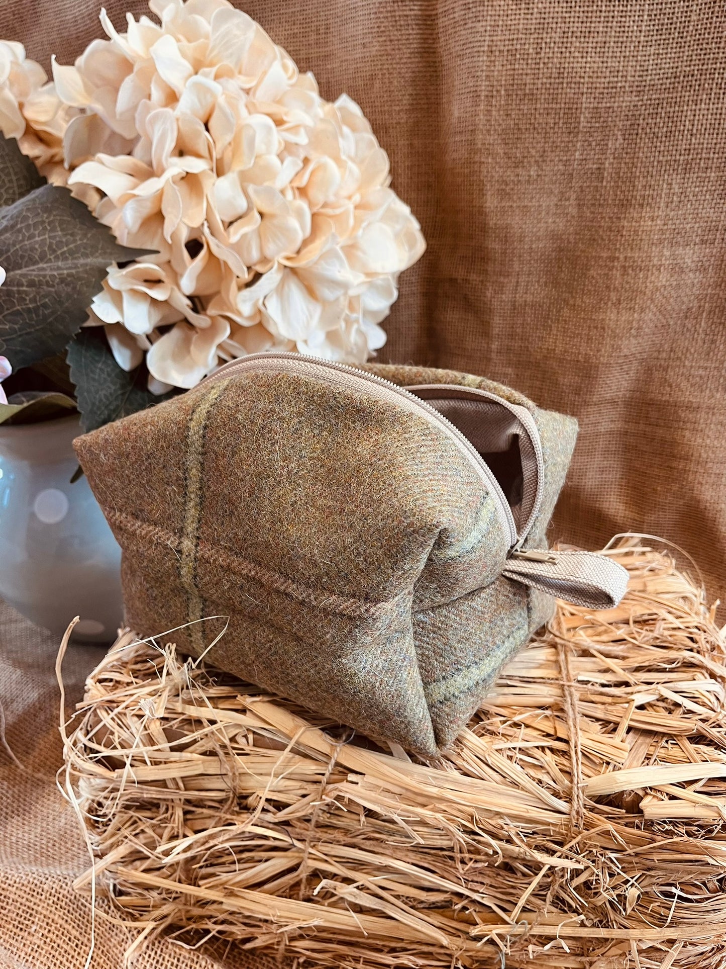 Green Tweed Makeup Bag