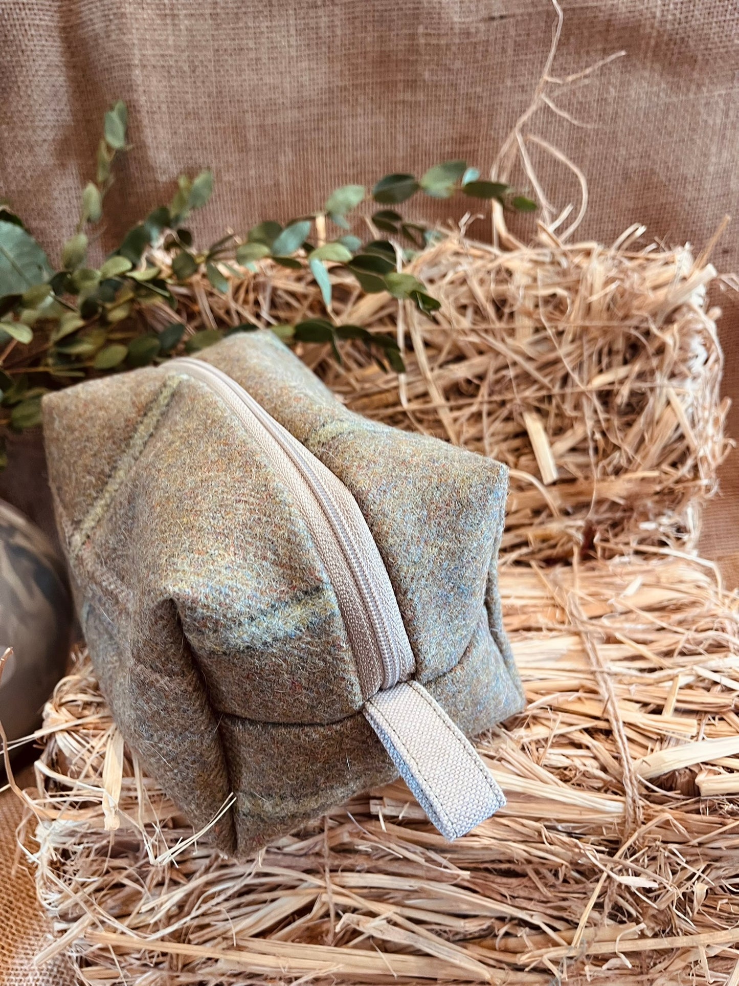 Green Tweed Makeup Bag