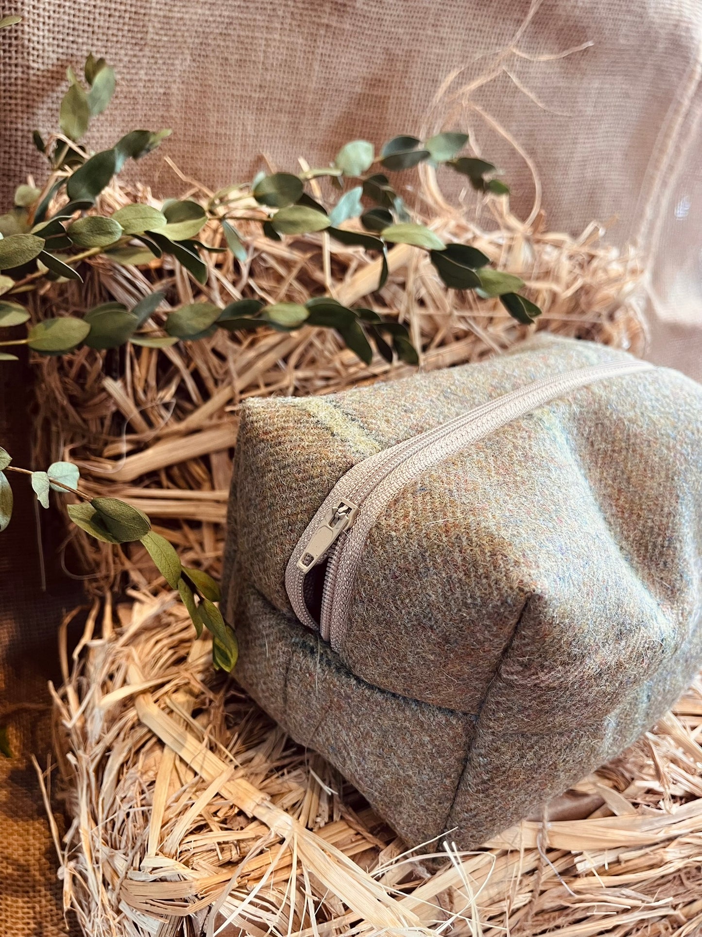 Green Tweed Makeup Bag